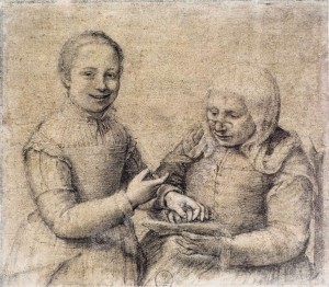 Old Woman Studying the Alphabet with a Laughing Girl by Sofonisba Anguissola